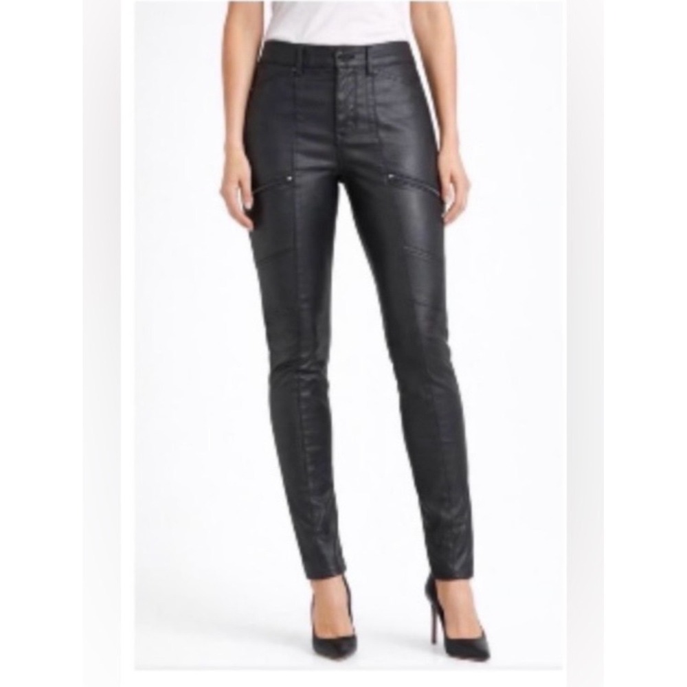 White House Black Market The Skinny High Rise Coated Moto Pants Black Size 2